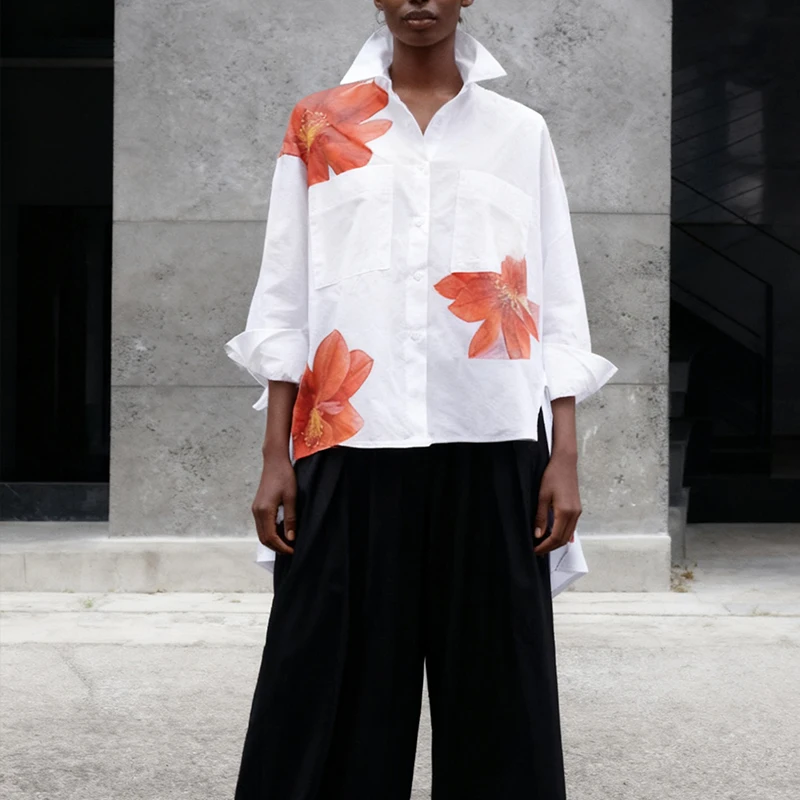 

Modigirl 2025 Women‘s High/Low Hem Blouse Shirts with Pockets Fall Spring New Fashion Slits Casual Blouse Tops for Woman