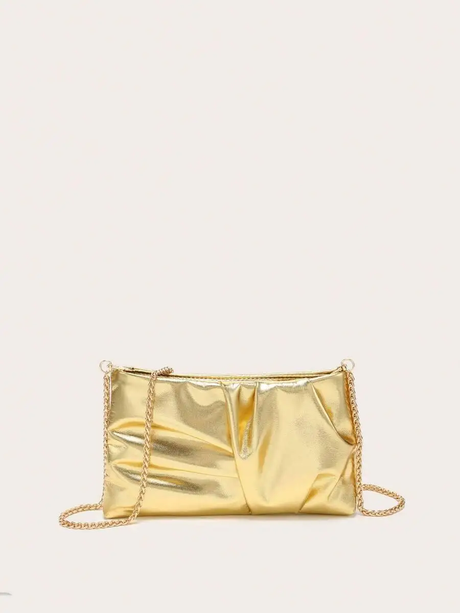 

Women's Crossbody Bag, Square Shape, Pleated Silk Satin Texture, Lightweight Stylish, With A Metal Chain, Suitable For Evening
