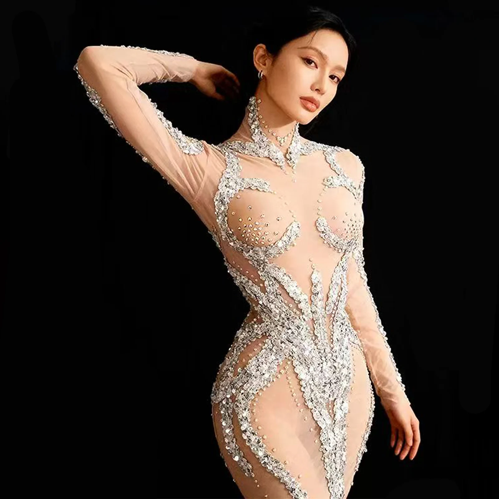 Rhinestone Bodysuit for Women Sparkly Jumpsuit Sexy Club Party Dance Costume Performance Wear Bodysuit Drag Queen