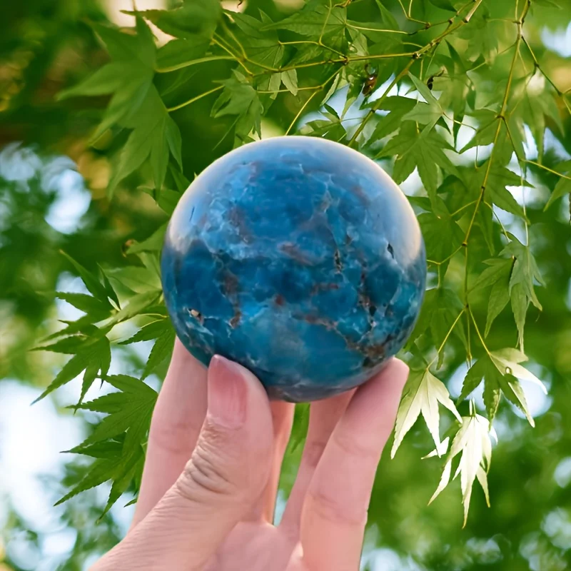 

1pc Natural Blue Apatite Sphere with Iridescent Color for Home & Office Decor, Unique Holiday Gift for Christmas, Valentine's
