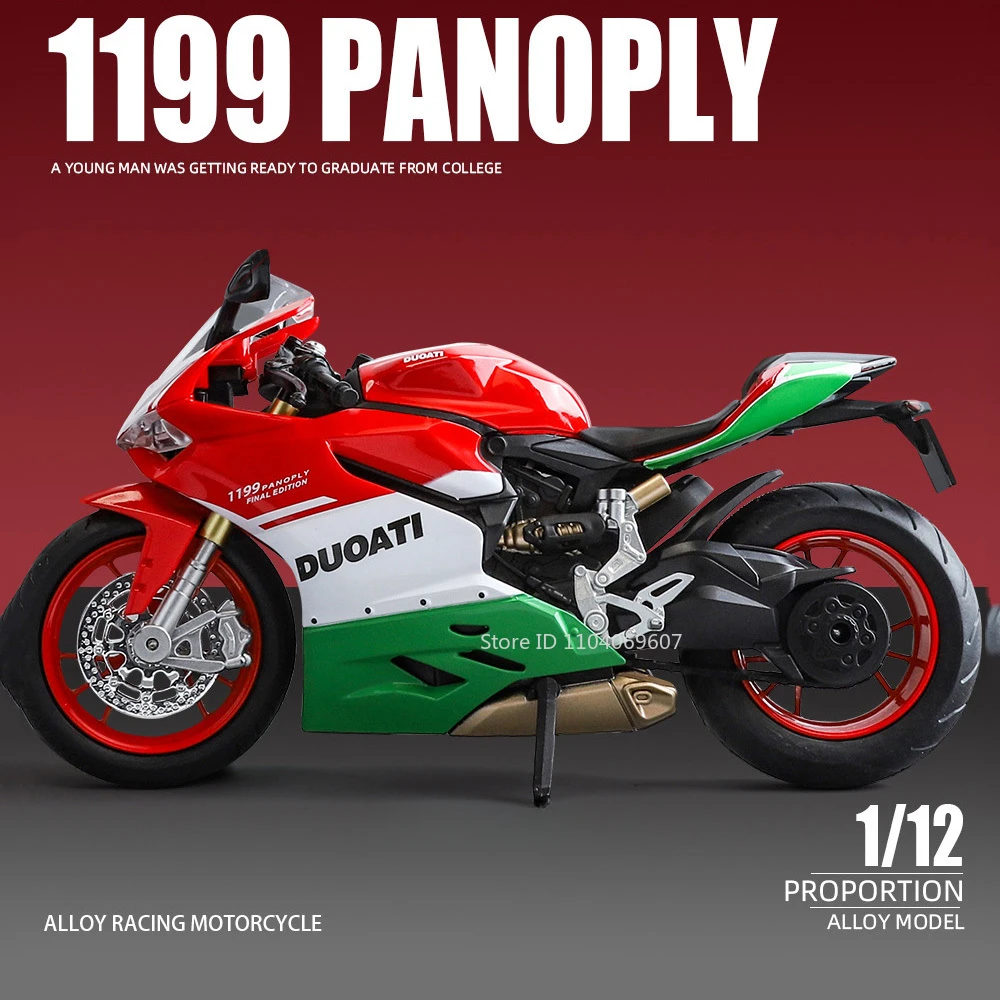 Maßstab 1:12 1199 Motorrad-Spielzeug-Modellautos, Legierung, Druckguss, Stoßdämpfung, Ton, Licht, Kettengestänge, Simulationsmotoren für Jungen – Detail 2
