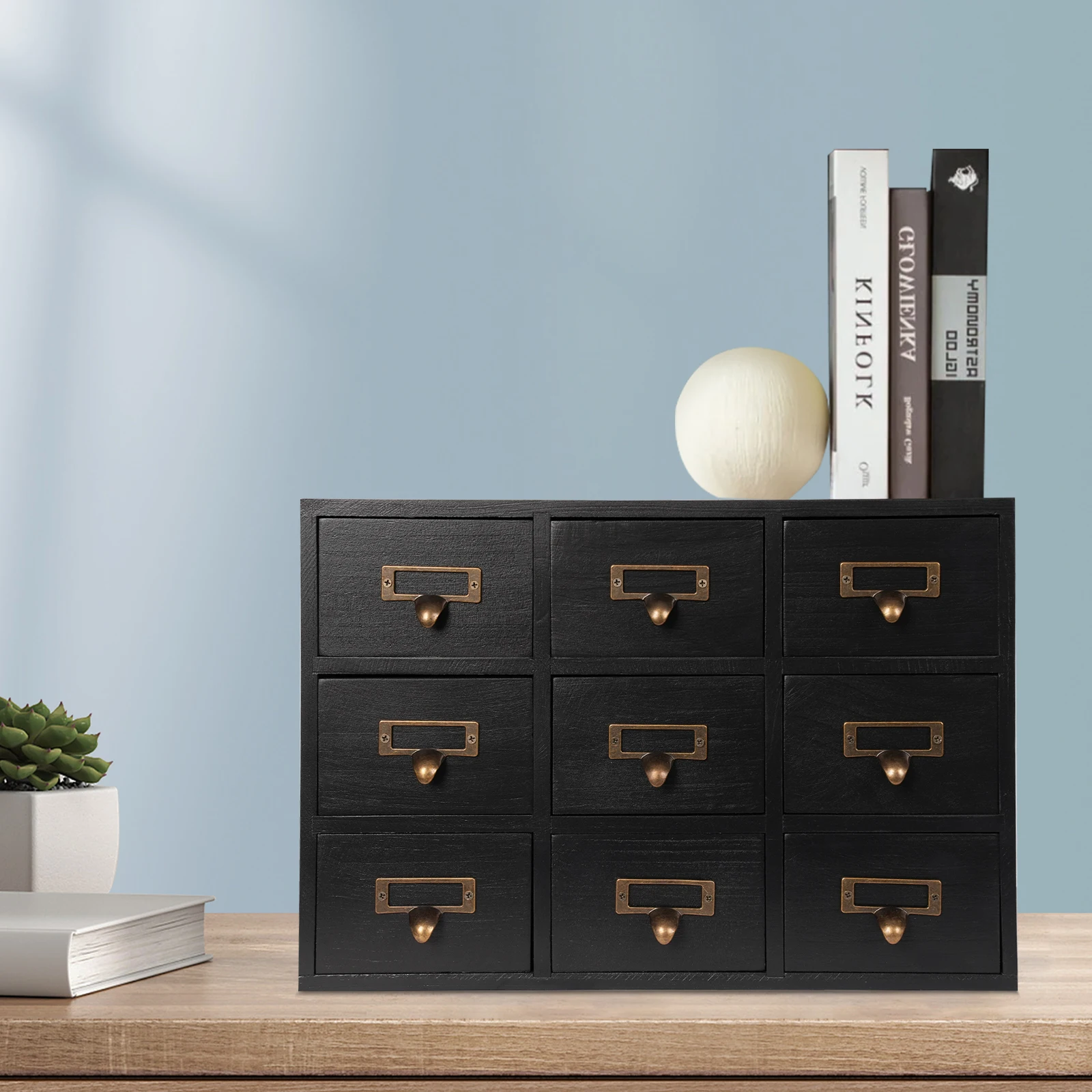 

9 Drawers Wooden Drawer Storage Case Multifunctional Classified Storage Cabinet Home Office Storage Box With Metal Handle