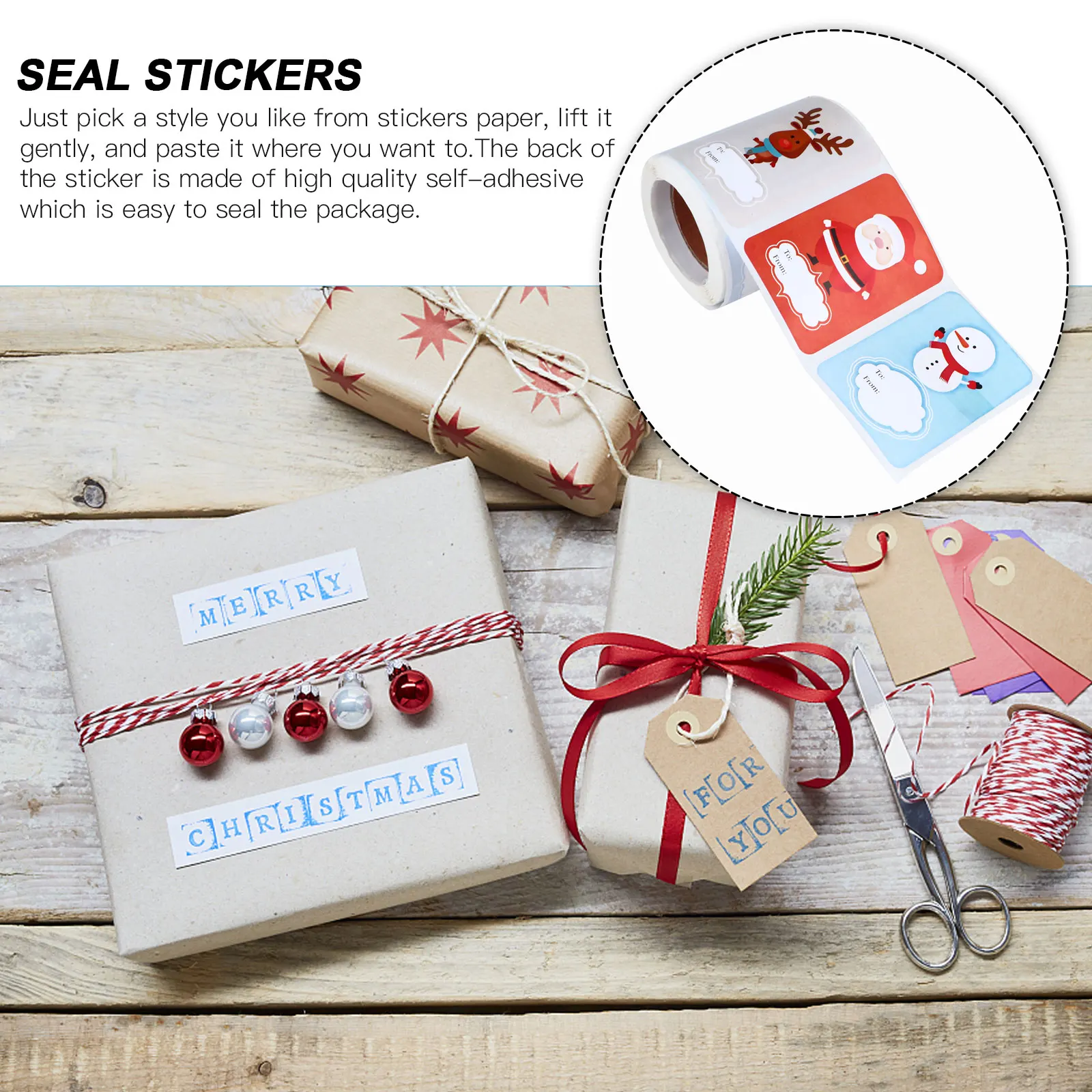 

1 Roll Christmas Gift Tags Self-Adhesive Paper Stickers For Holiday Packaging Craft Decoration Diy Sealing Label Stickers