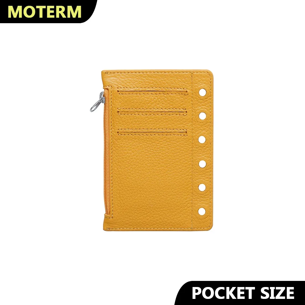 Moterm Zipper Flyleaf for Pocket A7 Size Ring Planner Genuine Pebbled Grain Leather Divider Coin Storage Bag Notebook Accessory