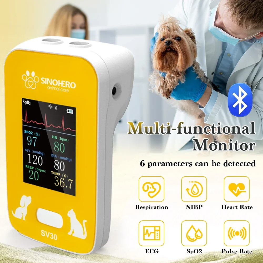 

Bluetooth APP 6 in 1 Handheld Veterinary Monitor Pet Multi-parameter Vital signs Monitor SpO2 HR Temp ECG RR NIBP Monitoring