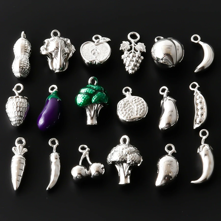 3Pcs Lifelike Fruit 3D Apple Strawberry 316 Stainless Steel Charms DIY Handmade Bracelet Earring Pendant Broccoli Corn Jewelry