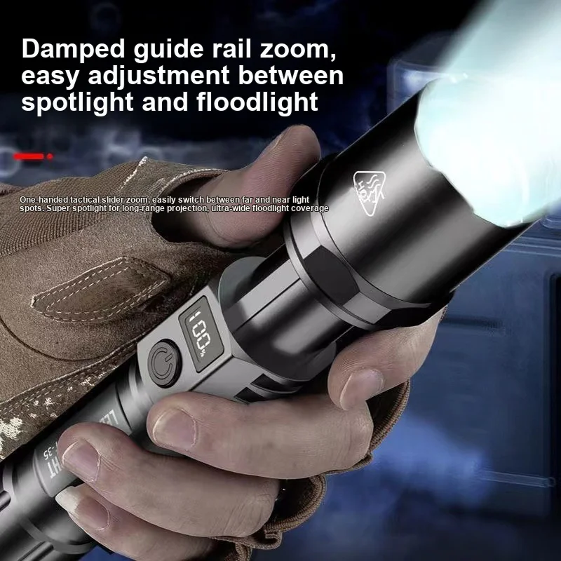 Zoomable White Laser Flashlight Strong Light Portable Rechargeable Super Bright Home Outdoor Long Range Focus Protective