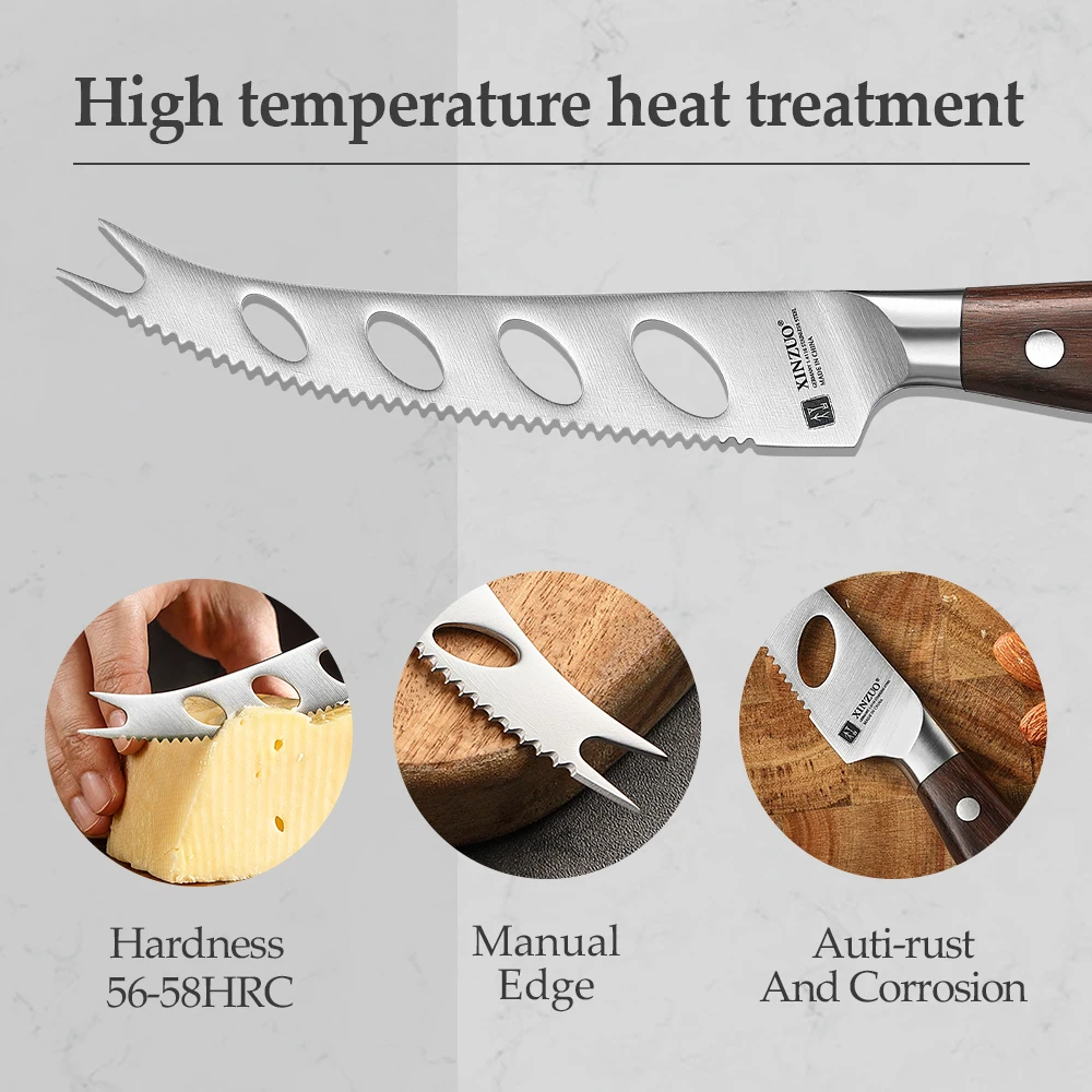 XINZUO 5 inch German 1.4116 Steel Cheese Knife Multifunction Hollow Butter Knife Sawtooth Fruit Knife Kitchen Baking Utensils