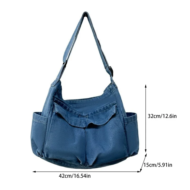 Denim Crossbody Bags for Women Japanese Style Unisex Casual Pocket Books School Bag for Students Shoulder Bags Large Jeans Bag