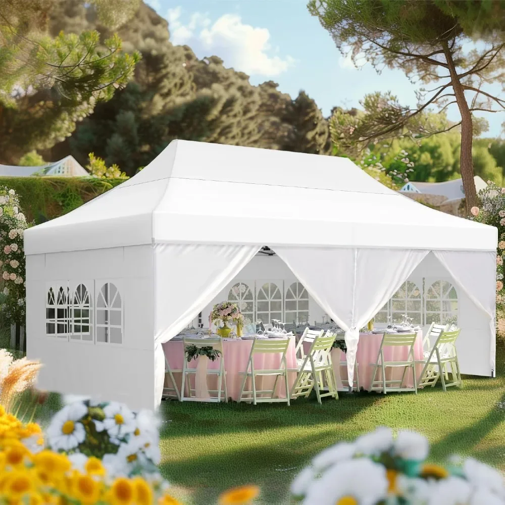 

Gazebos, 10x20 FT Pop Up Canopy Tent, with Sidewalls, Wheeled Bag, Heavy Duty Commercial Outdoor Tent Canopy