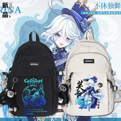 Mochila de dibujos animados Genshin Impact Focalors para niños y niñas, morral escolar para adolescentes, bolso de hombro a la moda para ordenador portátil, bolsas de viaje para exteriores