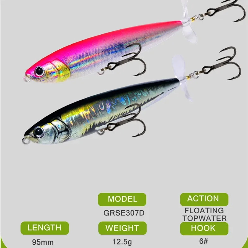 GREENSPIDE Propeller Pencil Topwater Fishing Lure 95mm 12.5g Bass Fishing Tackle Fishing Accessories Saltwater Lures Fish Bait