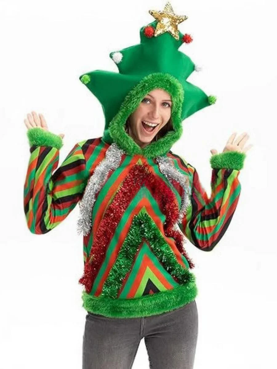 جديد Cisas loween Cisas Tree هوديي أعلى الأداء زي مادة البوليستر مرحلة الأداء الملابس للنساء