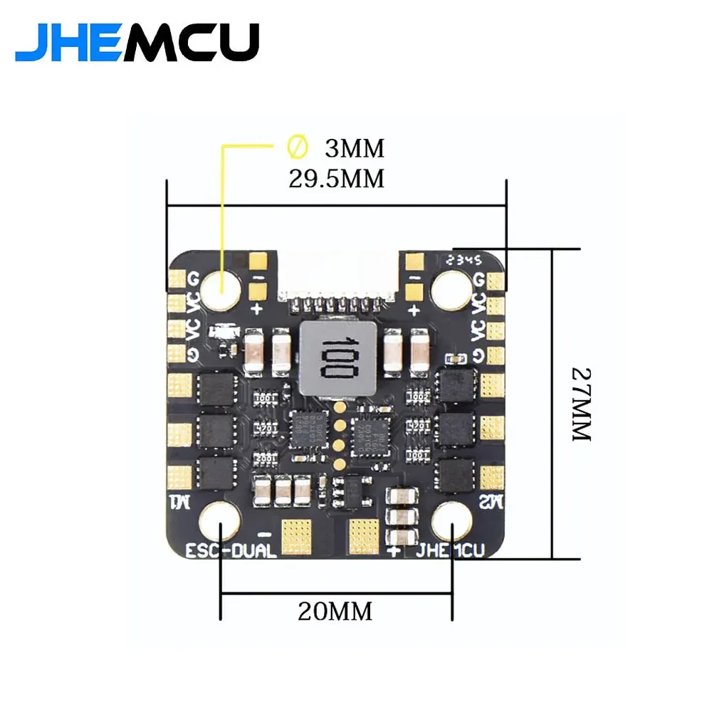 JHEMCU WING ESC-DUAL 40A BLHELI_S 2in1 40A ESC Built-in 5V BEC Current Meter 20X20mm 2-6S LiPo for RC Twin Engine Airplane