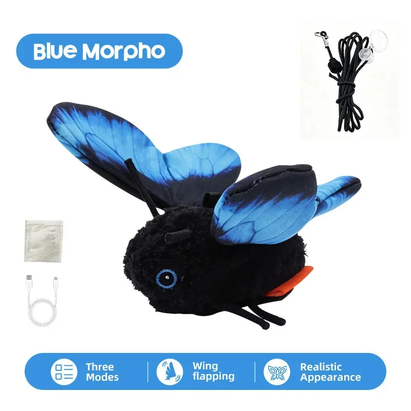 Automatic Interactive Pet Teaser Toy, Plush Simulated Flying Insect Wand Indoor Cat Exercise Toy Pet Y2K Birthday Holiday Gift