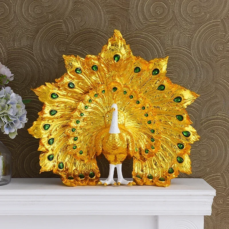 European Luxury Resin Peacock Open Ornamnets Screen Lobby Livingroom Furnishing Decoration Upscale Villa Hotel Figurines Crafts