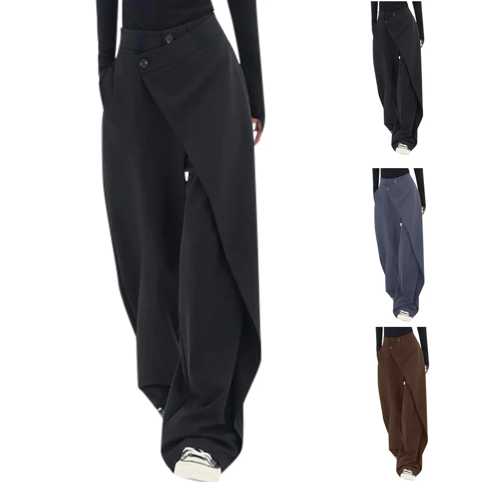 Simple Commuter Suit Pants For Women 2024 New Fashion Irregular Splicing Design Straight Wide Leg Pants Solid Colour Loose Pants