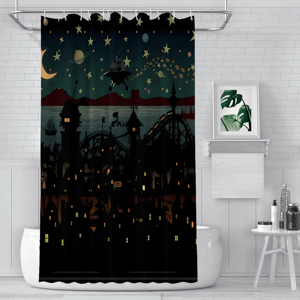Шторы для душа в ванную комнату, водонепроницаемые занавески с перегородками, ночью, звездами, луной, НЛО, планетами, уникальный домашний декор, аксессуары для ванной комнаты