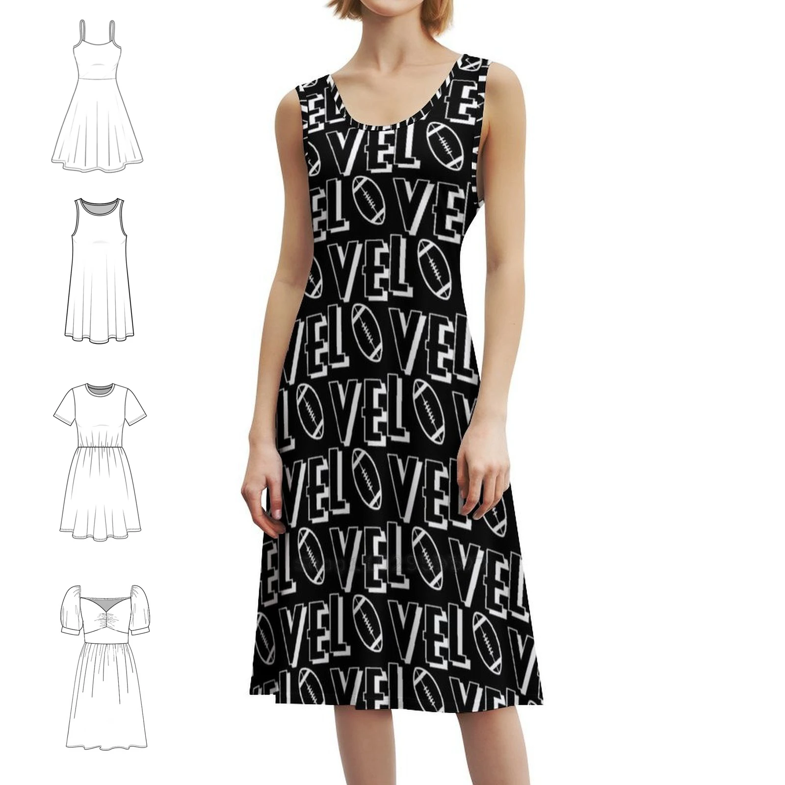 

Love Football Bohemian Sleeveless Dress For Women Print Beach Party Dresses Football Touchdown Patriots Titans Woman Clothes