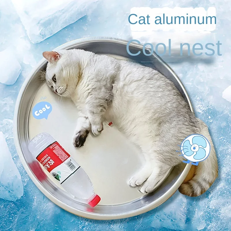 

Summer Cooling Artifact Aluminum Cat Bed All Seasons Pet House Net Red Aluminum Cooling Pot for Cats Heat Dissipation Sleep Tool