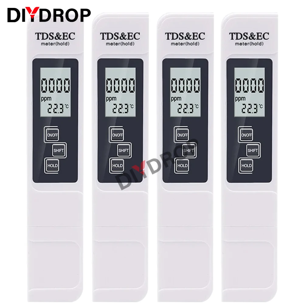 

1PC White Digital Water Quality Tester TDS EC Meter Range 0 to 9990 Multifunctional Water Purity Temperature TEMP PPM Tester