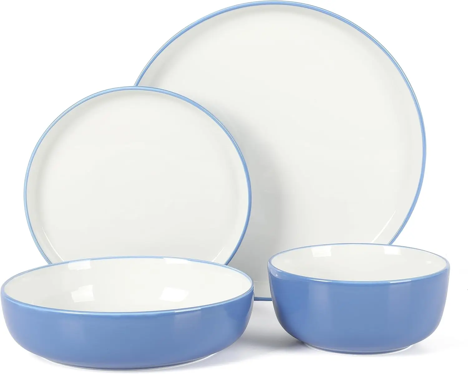 

Kitchen Essentials Two-Tone Porcelain Dinnerware Plates and Bowls Set - Blue/White, Service for 4 (16pcs)
