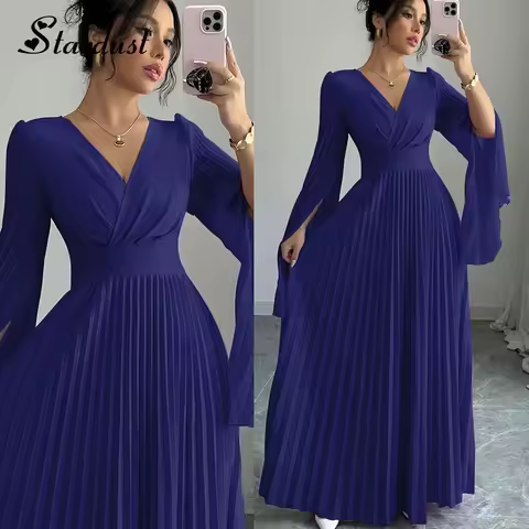 Stardust Simple V-Neck Celebrity Dresses Pleat A-line Chiffon Kuwait Saudi Arabric Prom Gown Vestidos De Festa Plus Customized