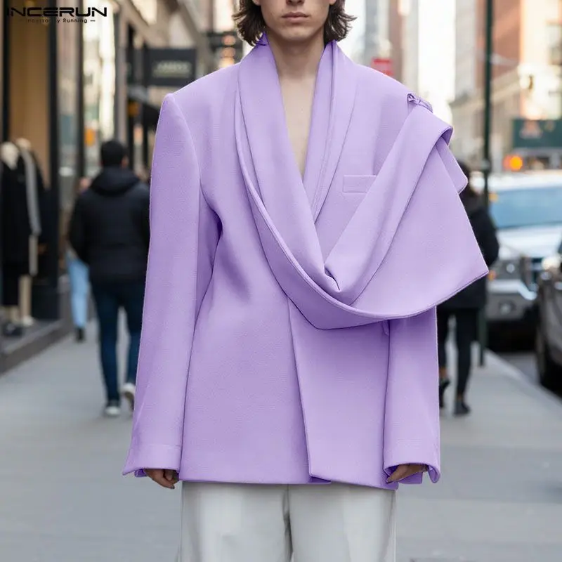

INCERUN Men Blazer Solid Lapel Long Sleeve Shawl Casual Male Suit Streetwear Loose Fashion Thin Coats Men Irregular Blazer S-5XL