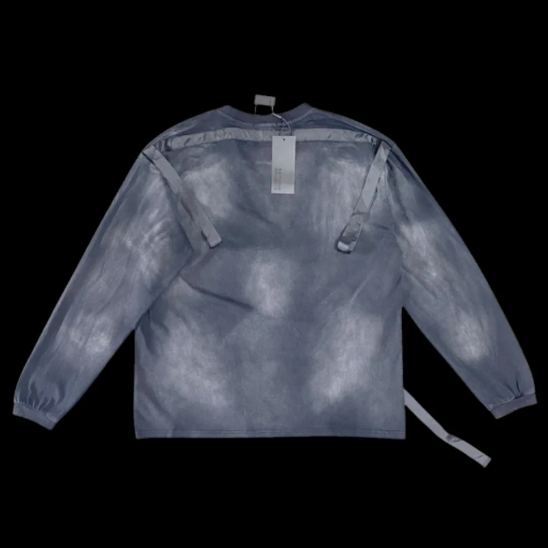 White Letter Print Binding Nylon Ribbon Splicing Deconstructing Long Sleeve Tee Satoshi Sweatshirt Oversize Men Women Streetwear