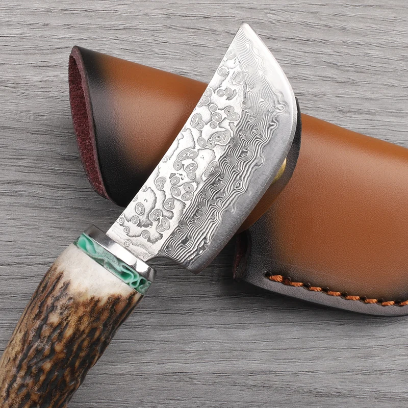 Pisau Baja Damaskus, Gagang Tanduk Rusa Alami, Pisau Tetap, Bertahan Hidup Di Luar Ruangan, Memancing, Berkemah, Buah, Alat Portabel, Pisau