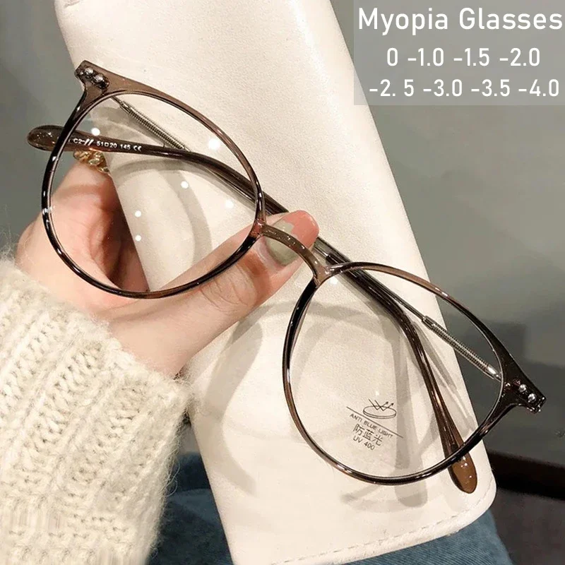 

Anti Blue Light Round Frame Myopia Glasses Luxury Women Men Near Sight Eyeglasses Finished Prescription Minus Eyewear 0 To -4.0