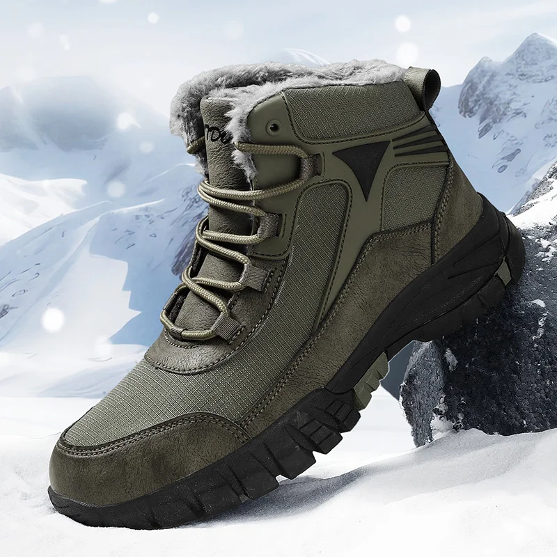 

Winter High Top Men's Cotton Shoes Outdoor Warm Man Snow Boots with Fur Non-slip Waterproof Ankle Boots Comfortable Hiking Shoes