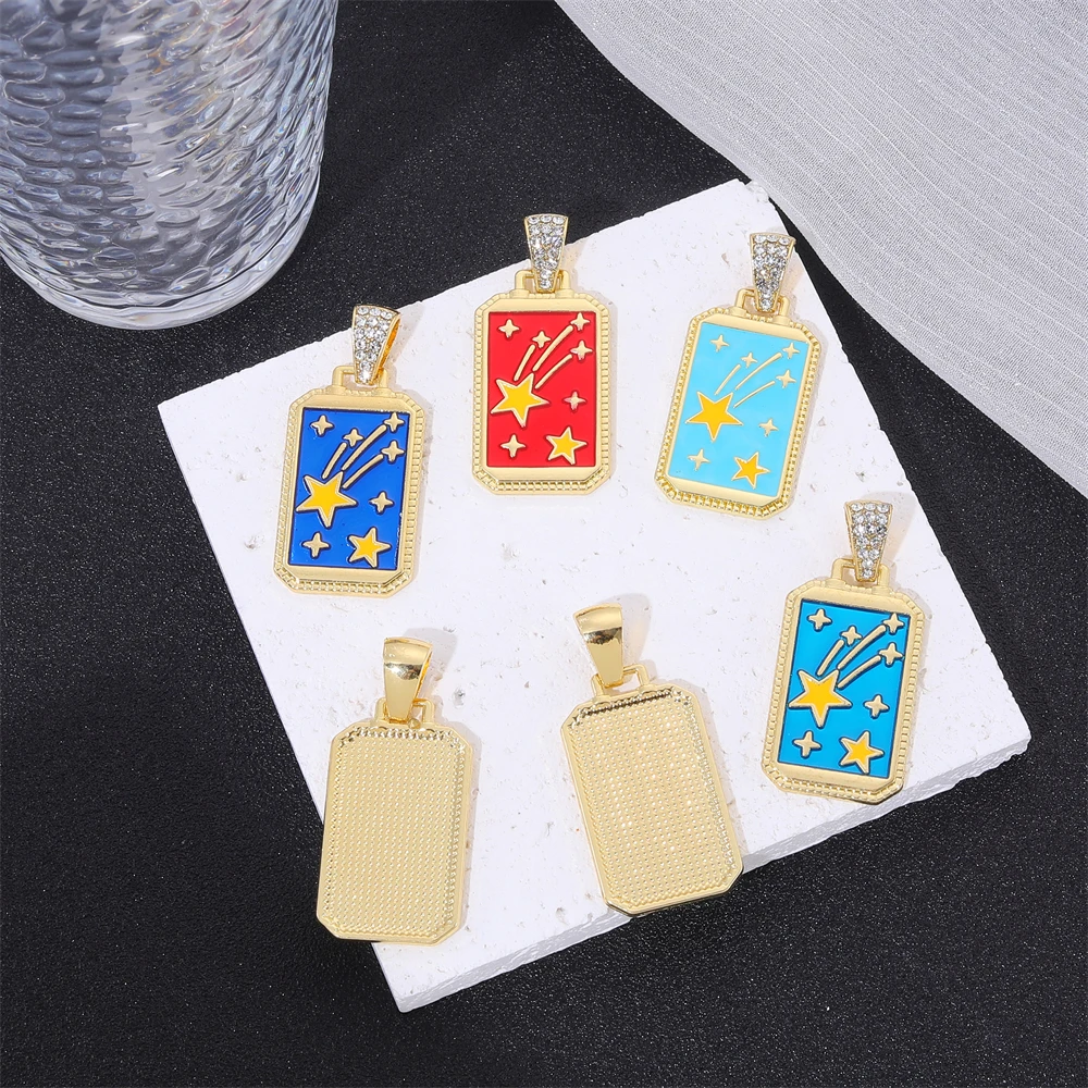 Meteor Tarot Card Pendant Necklace 18k Real Gold Plated Charms for Jewelry Making Drop Oil Handicraft Diy Star Charm Copper Gift