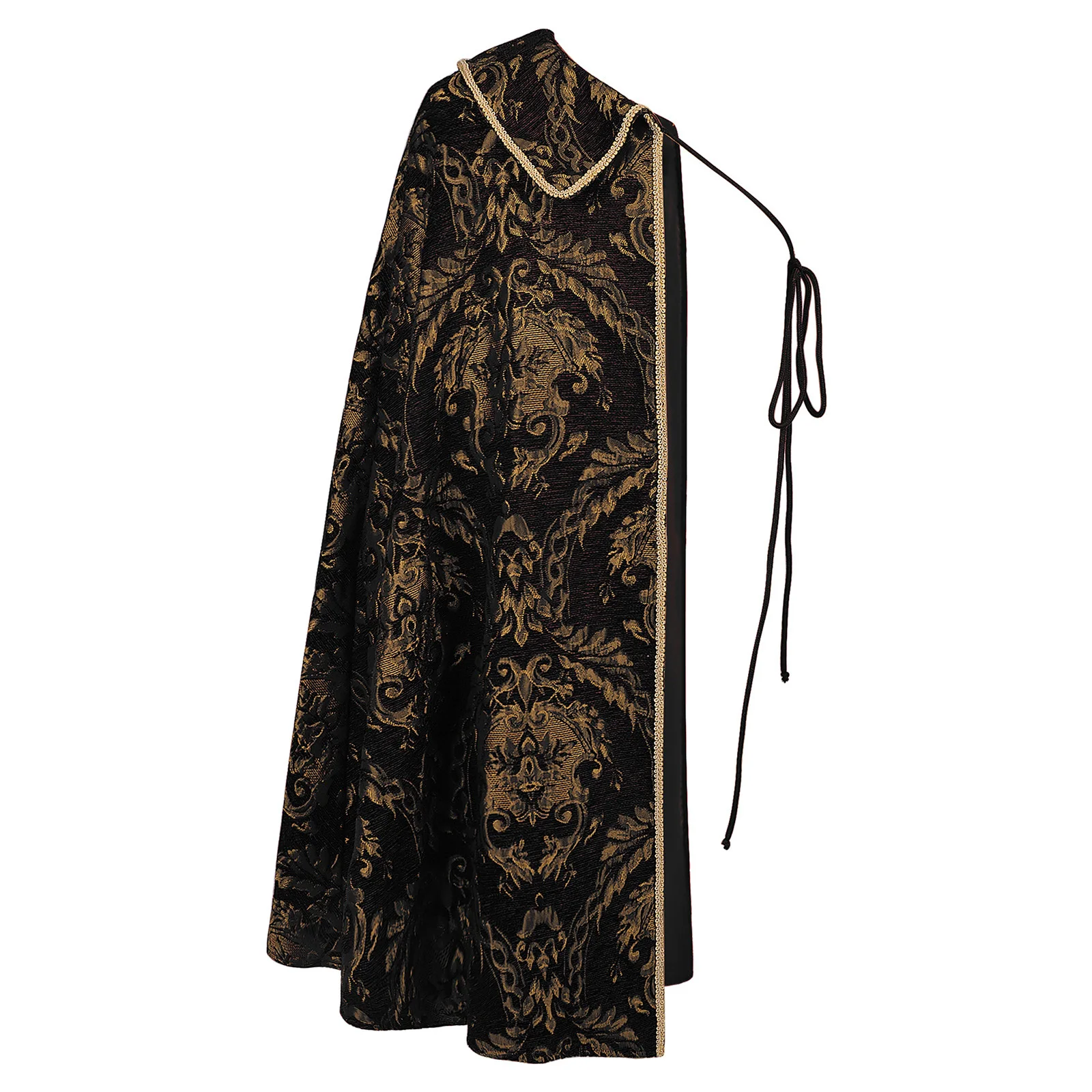 

Men Medieval King Knights Cosplay Jacquard Cloak One Shoulder Retro Pattern with Trim Cape Tudor Cloaks for Halloween Party
