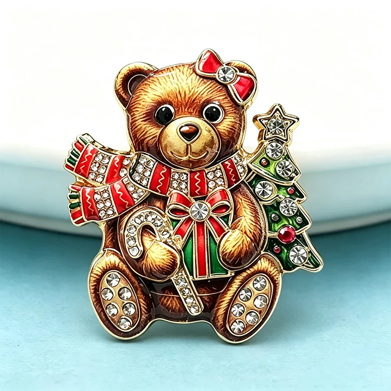 Wuli&baby Weihnachtsbär-Broschen für Frauen Unisex 2-farbige Strass-Broschen Niedliche Tier-Neujahrs-Party Casual-Broschen Geschenke – Detail 6