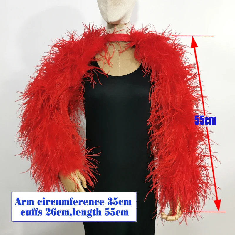 Neuestes Design, stilvolles 100 % Straußenhaar, Ärmellänge 55 cm, mehrfarbig, maßgeschneidert, für Mode, Club und Party, Bankett, vielseitig – Detail 5