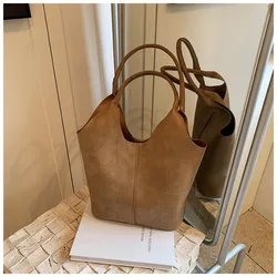 PU Solid Color Hot Selling Bucket 2024 Tote Bag Buckle Large Capacity Fashionable Shoulder Bag Soft Versatile Women's Handbag