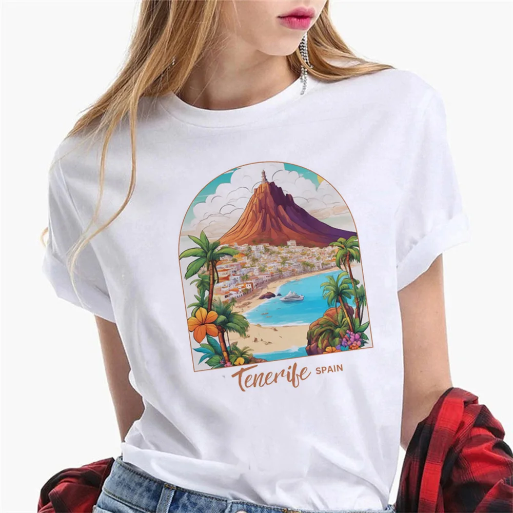 Tenerife t shirt women comic graphic top girl comic 2000s designer clothes