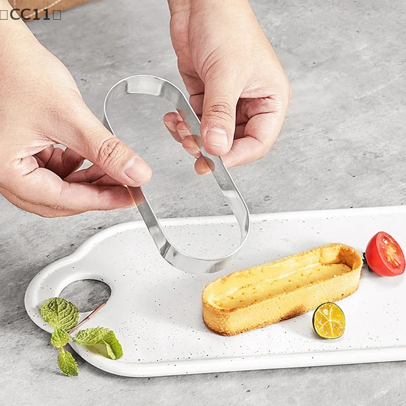 [[CC11] 4 أحجام من الفولاذ المقاوم للصدأ حلقة موس مستطيلة بيضاوية على شكل كعكة قواطع البسكويت قالب خبز موس أدوات خبز منتفخة من تيراميسو