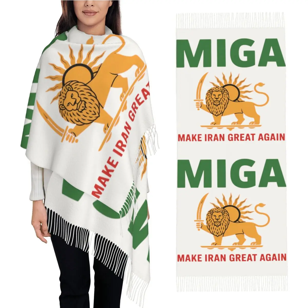

Унисекс-шарф для улицы с эмблемой Iran Make Iran Great Again, головной убор Miga, шарфы с кисточками, шали и накидки, зимняя буфанда для женщин
