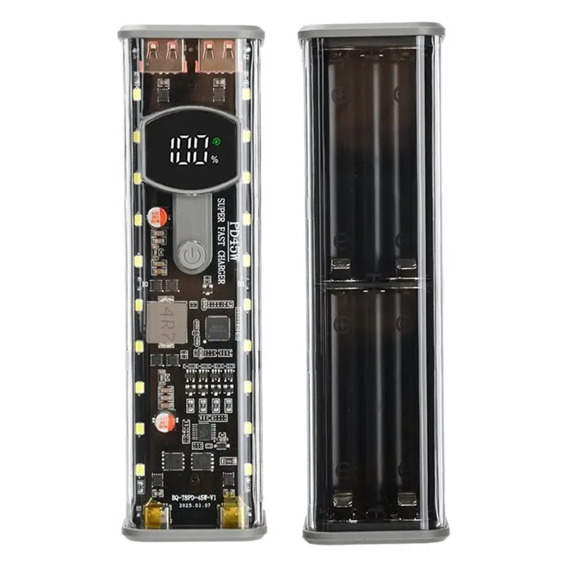 2026 New-2X 8 Sections 18650 Battery Case PD 45W Super Fast Charging Rechargeable Case Weldless Battery Case With Outdoor Light