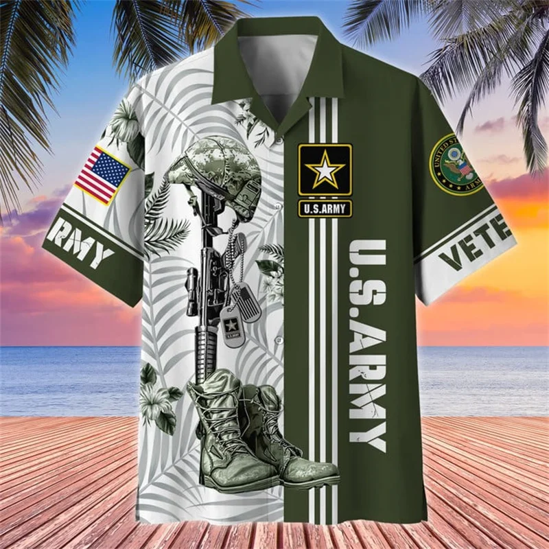 

New Summer 3D Print UNITED STATES Soldiers Veterans Armys Shirts For Men Kids Fashion Cool Short Shirts Hawaiian Vintage Clothes