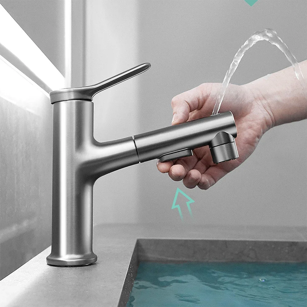 Bathroom Sink Faucet Basin Pull-out Faucet Hot and Cold Water Mixer Water Tap Single Hole For Bathroom Sinks Faucet Taps