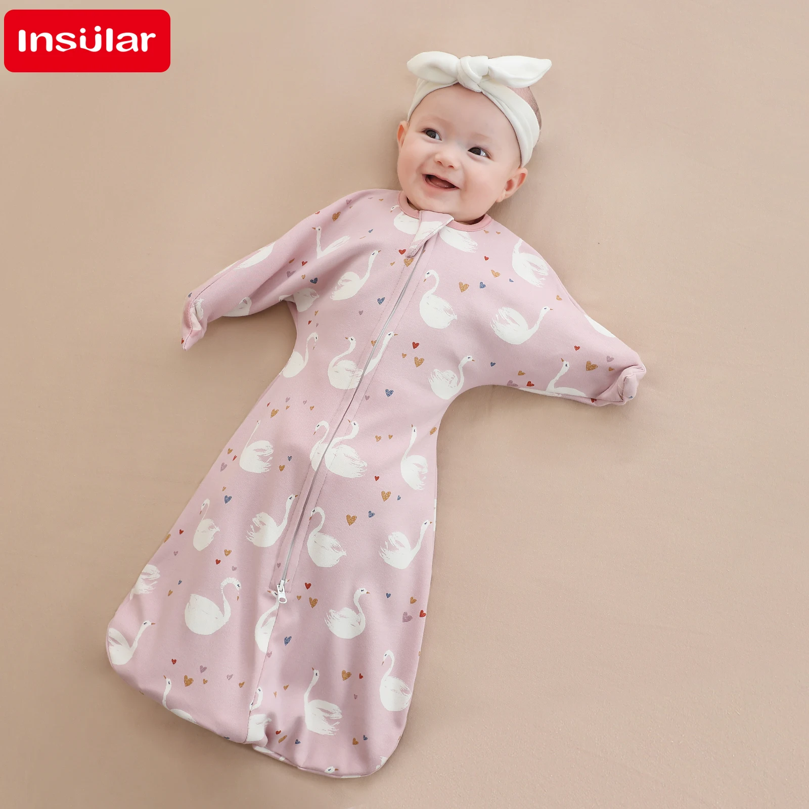 Kantung tidur bayi baru lahir, bahan katun anti-guncangan motif kartun selimut bedung peralatan Anti tendangan 0-9 bulan