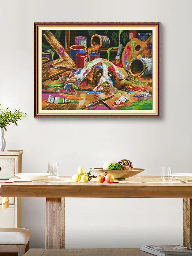 

Joy Sunday Pre-printed Cross Stitch Kit Easy Pattern Aida Stamped Fabric Embroidery Set-Puppy Loves To Draw