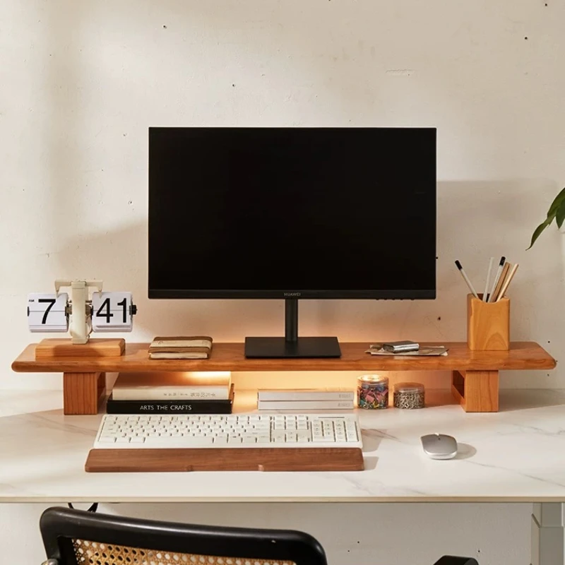 Cherry Wood Monitor Riser Holder Office Desktop Monitors Organizer Stand Home Monitor Storage Shelf Computer Display Screen Base
