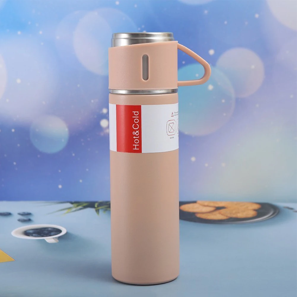 

500ML Vacuum Insulated Bottle Water Flask with 3 Cups Thermal Water Cup Stainless Steel Last for 6-12H for Office Business