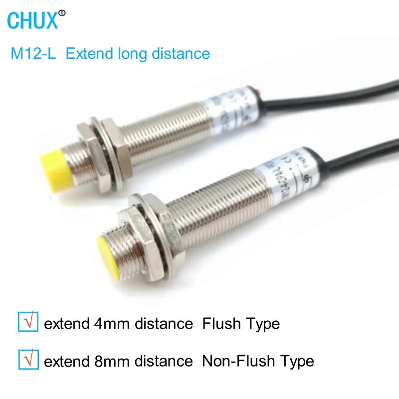 

Индуктивный бесконтактный переключатель CHUX M12, расширение, большое расстояние обнаружения 4 мм, 8 мм, расстояние обнаружения PNP NPN, 24 В постоянного тока, датчик приближения