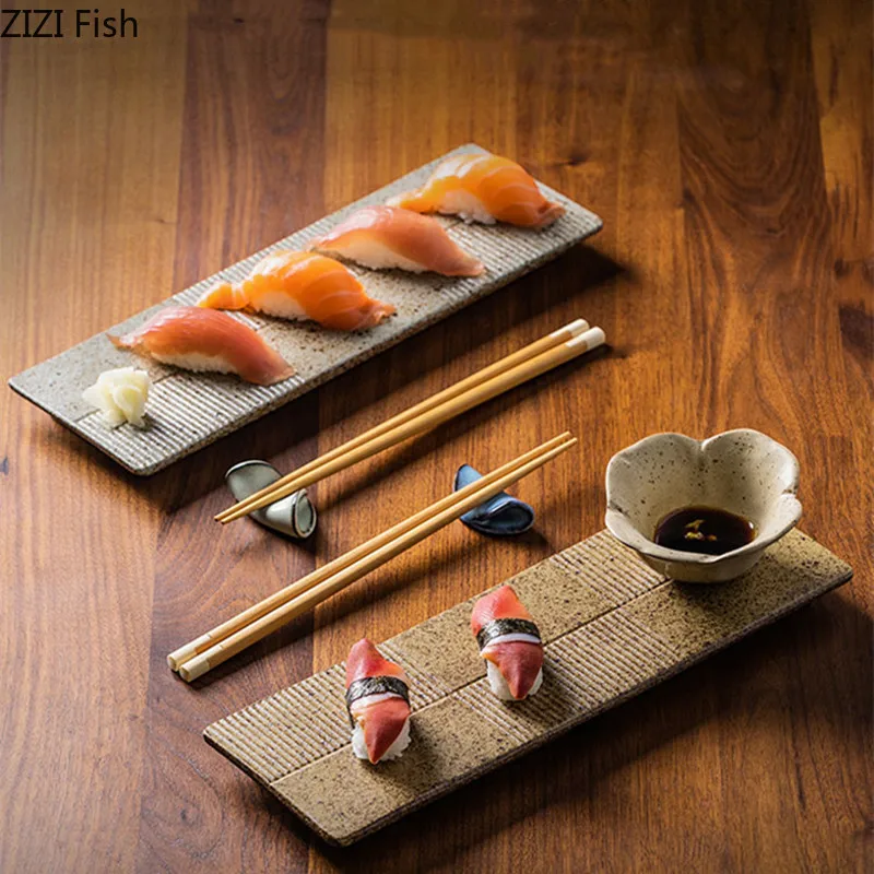 Creative Rectangular Platter Japanese Restaurant Cuisine Decorative Plate Sashimi Sushi Plate Kitchen Ceramic Dessert Tableware