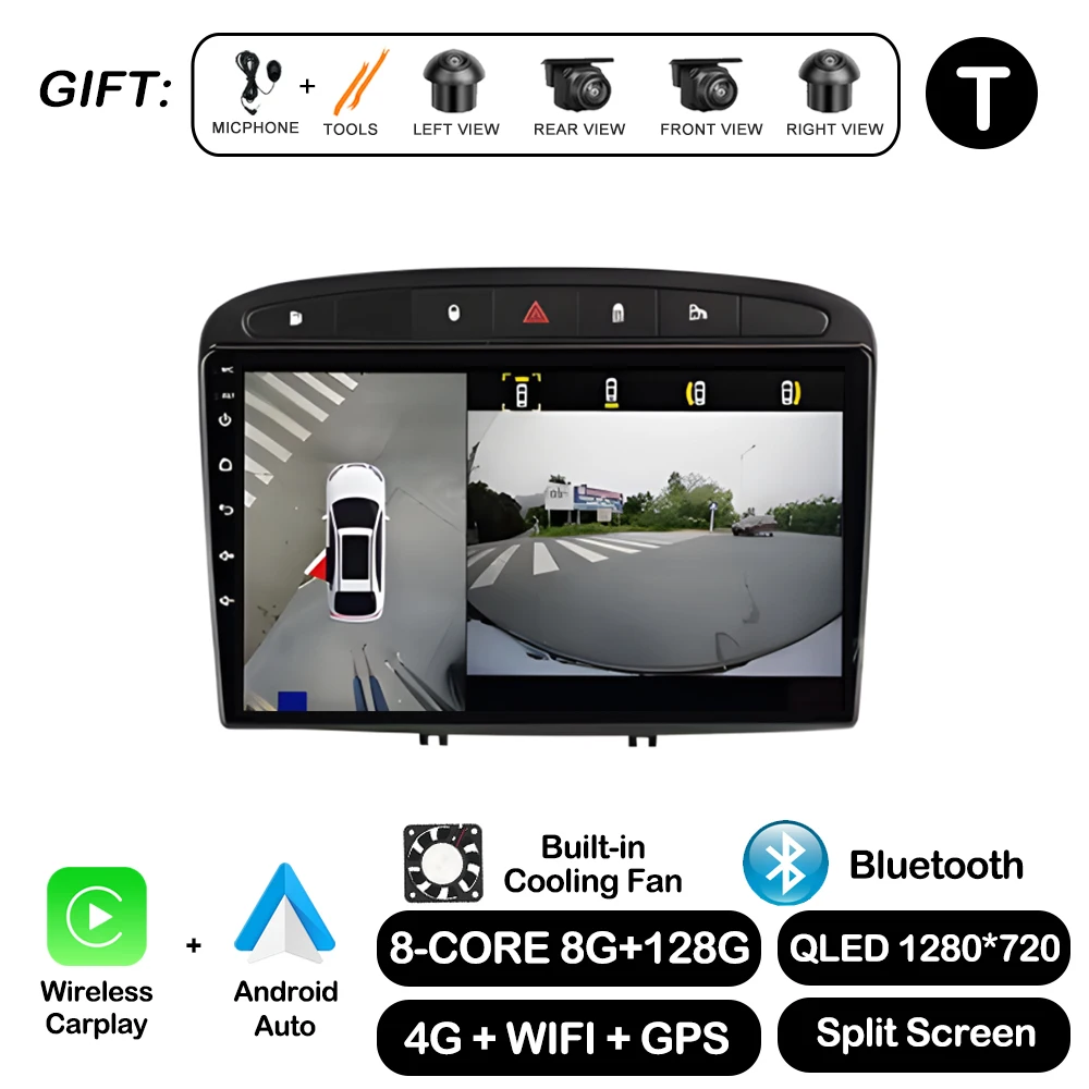 Android Auto voor Peugeot 308 SW 2007-2015 408 2012-2020 Draadloze Carplay Autoradio Multimedia Speler WiFi GPS Navigatie